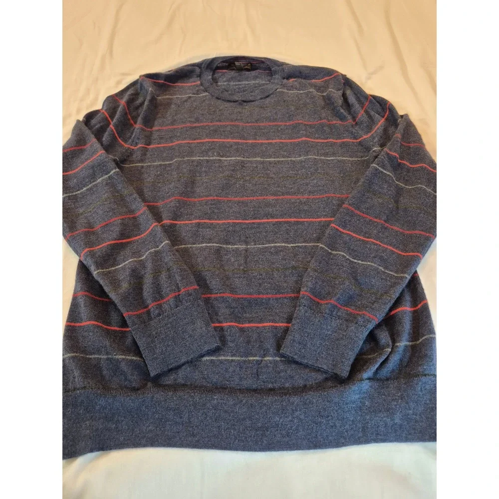 Banana Republic Mens Blue Striped 100% Merino Wool Crewneck Sweater Large